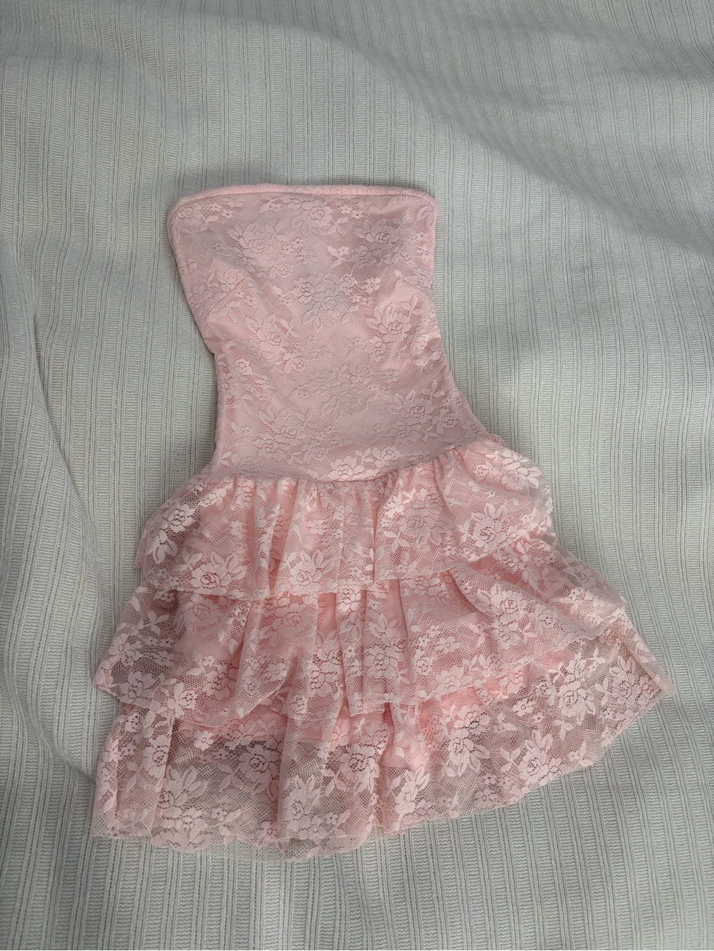 White Fox Boutique Pastel Pink Strapless Lace Mini Dress - Picture 2 of 5